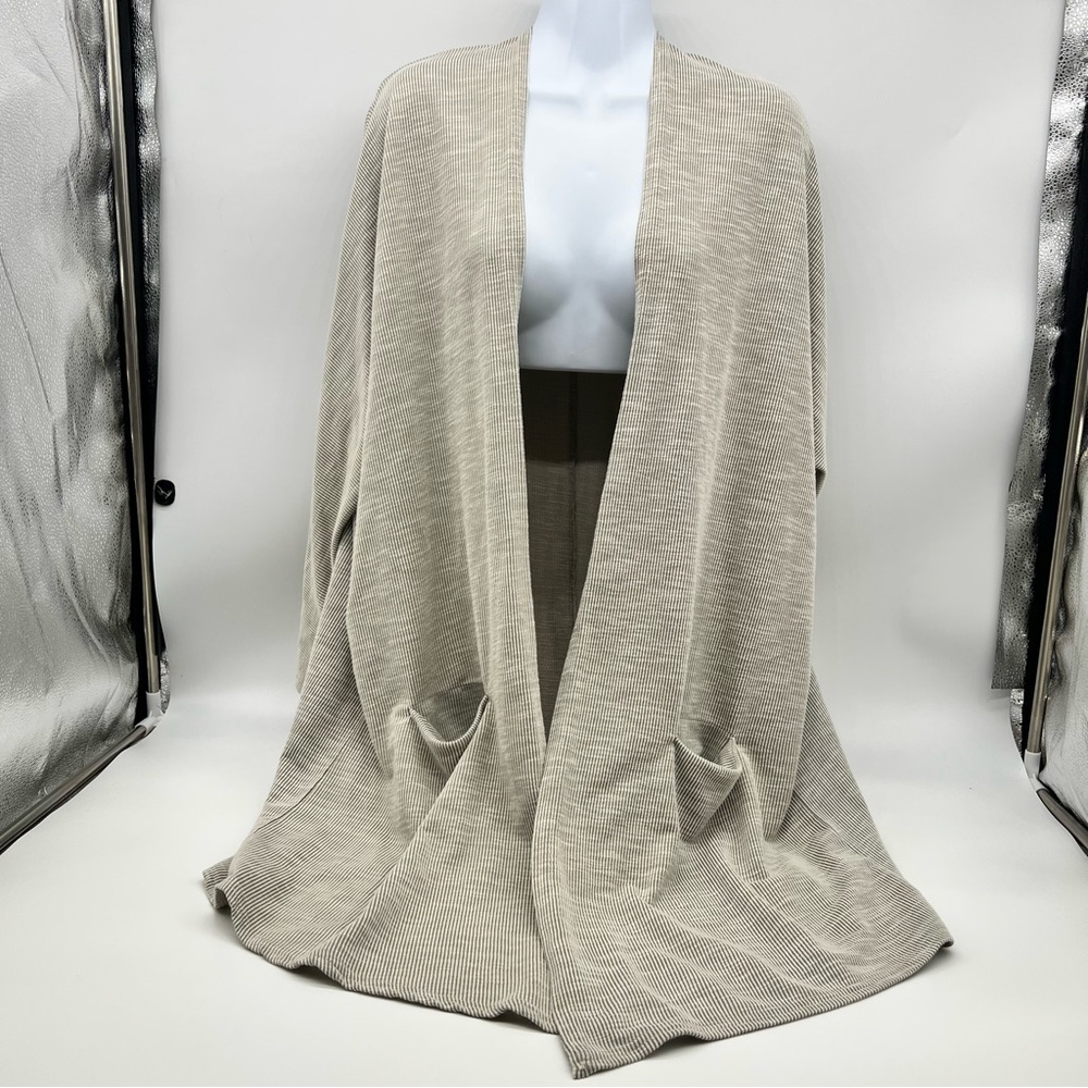 DONNI Women’s Cream/Beige Long Ribbed Cardigan Open Front Sweater Soft Knit- OS